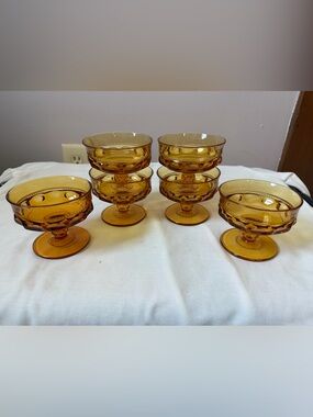 Vintage amber glass dessert cups. Set of 6.